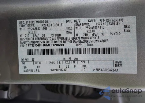 2021 Ford Ranger Xl z USA, uszkodzony, nr VIN 1FTER4FH6MLD20699